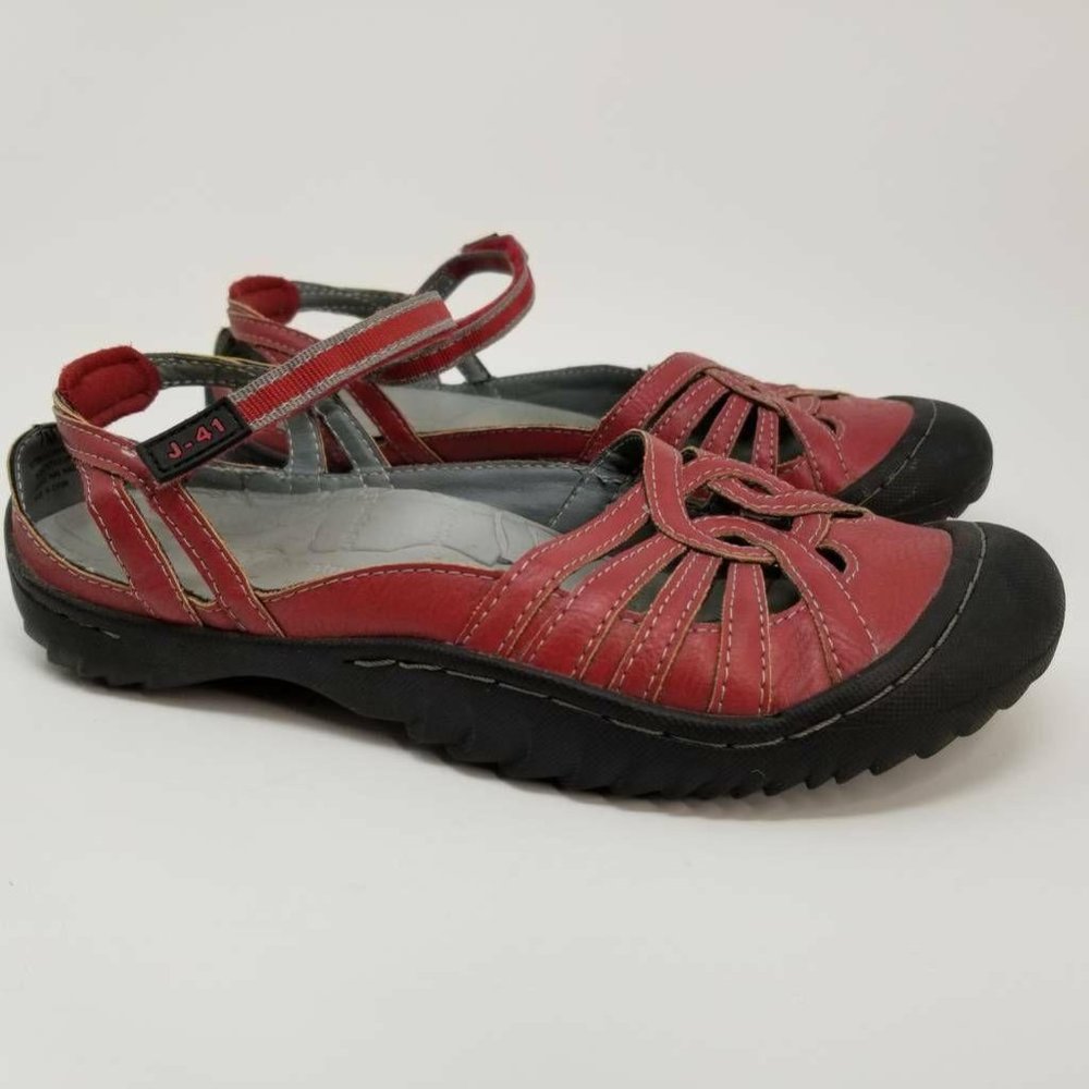 J-41 Peyton Sandals Red Flat Heel Vegan Leather 7